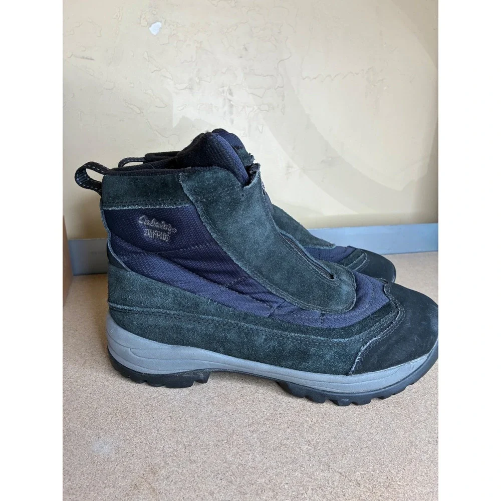 Cabelas Dry-Plus Thinsulate Ultra Winter Boots Mens 10 D Black Suede Zip 84-1107